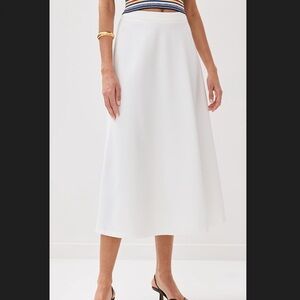 Staud Lighthouse Midi Skirt Size XL Women Preppy Stretch High Waist In Ivory